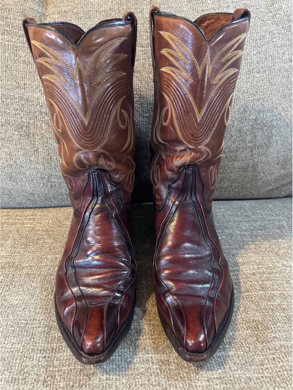 Vintage Dan Post Made in Spain Two-Tone Leather Cowboy Boots Men's 12D